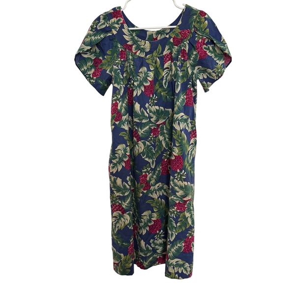 American Vintage Hilo Hattie Hawaiian midi Dress Pineapple Print Cotton Large - Picture 1 of 13